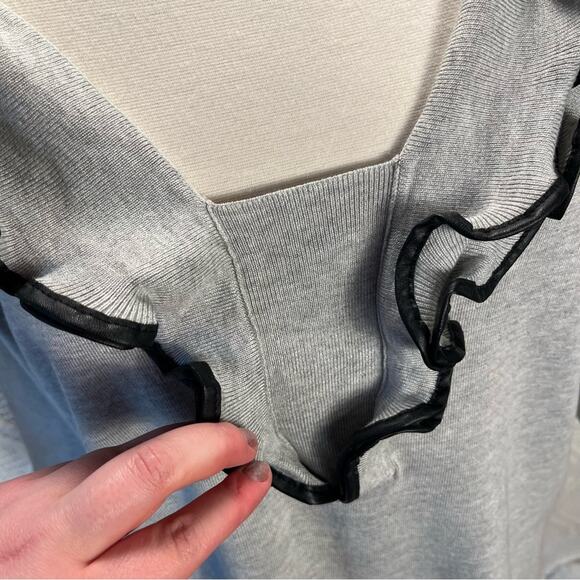 RED BY CYRUS |  Gray 3/4th Sleeve Tight Knit Ruffled Collar Sweater - Picture 2 of 8